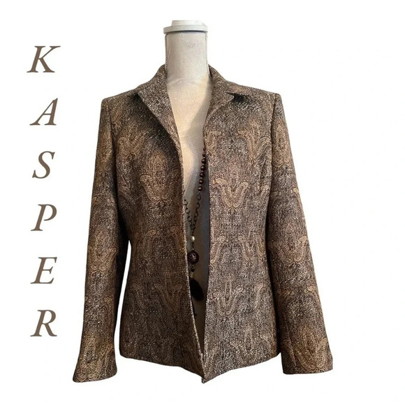 Kasper Vintage Light Brown & Light Tan W A Tint Of Gold  SZ 8 Blazer - Picture 1 of 13